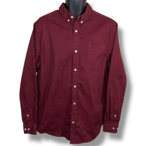 Medium Rank 45 Men’s Burgundy Long Sleeve Button Up Shirt Cotton Blend